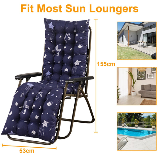 53*155cm Patio Chaise Lounger Cushions Indoor/Outdoor Recliner Soft Back Cushion Rocking Chair Sofa Cushion with 6 Ties