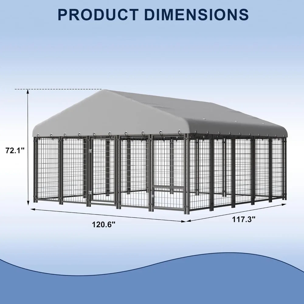 Dog Kennel 10X10FT Outside Heavy-Duty Outdoor Dog Cage with Roof and Double Lock - Spacious, Dog Crate for Pets with Feeding