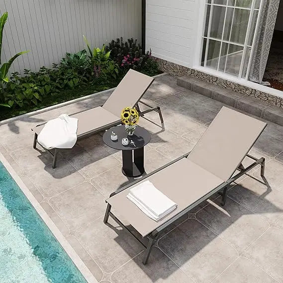 Chaise Lounge Chair Set of 2, Tanning Chairs with 5-Position Adjustable Backrest, Outdoor Chaise for Pool, Beach, Patio and Bac