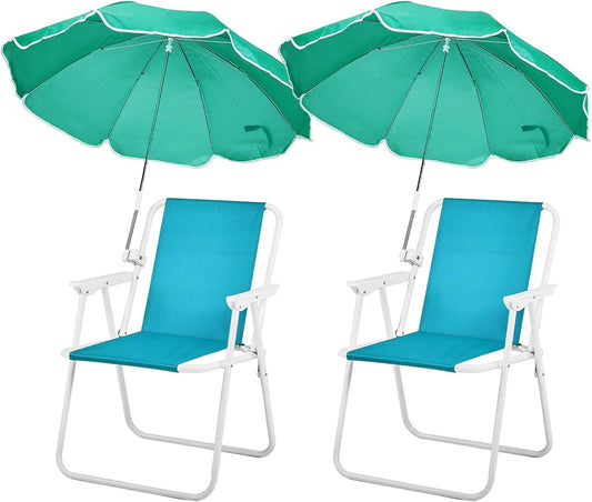 Beach Chair with Umbrella, 2 Pack Beach Chair with 360° Canopy Shadefor Adults，Camping Chairs for Camping, Pool