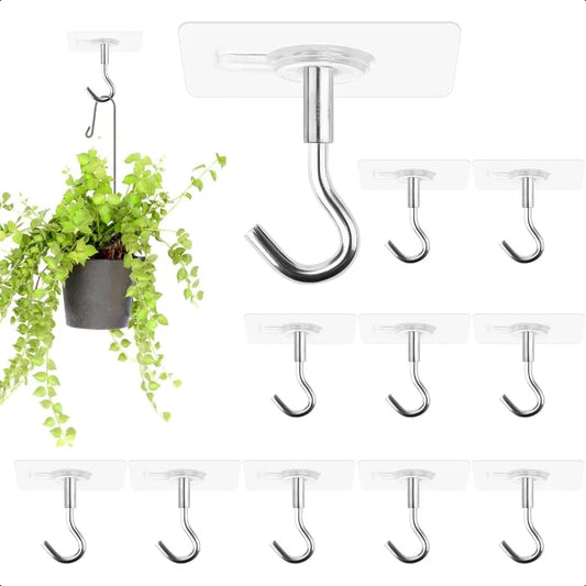 12 Pcs Adhesive Ceiling Hooks No Drilling Ceiling Hooks Outdoor Adhesive Hooks for Hanging Small Plants Wind Chimes Lanterns Ea
