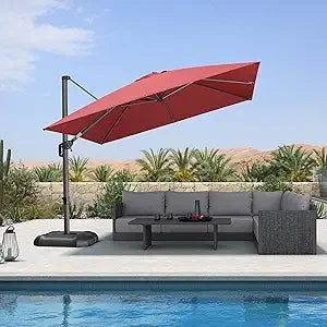 10 Feet Patio Umbrella Outdoor Cantilever Square Umbrella Aluminum Offset Umbrella with 360-degree Rotation for Garden Deck Poo
