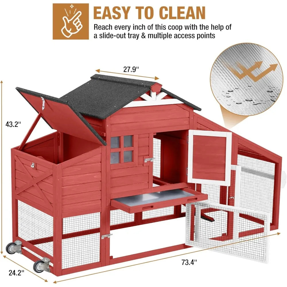 Large Chicken Coop for Outdoor with Nest Box and Removable Tray, Hen House Waterproof for 2-6 Chickens, Outdoor Poultry Cage wit