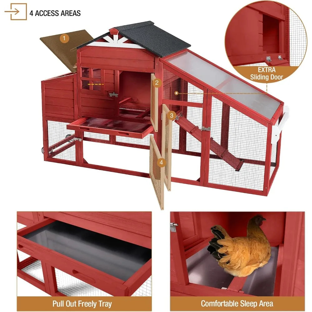 Large Chicken Coop for Outdoor with Nest Box and Removable Tray, Hen House Waterproof for 2-6 Chickens, Outdoor Poultry Cage wit