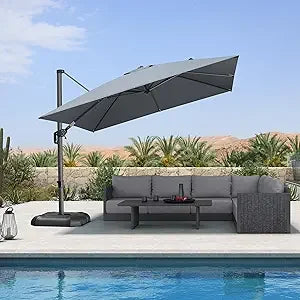 10 Feet Patio Umbrella Outdoor Cantilever Square Umbrella Aluminum Offset Umbrella with 360-degree Rotation for Garden Deck Poo