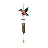Outdoor 33" H Hummingbird and Flower Metal Wind Chime