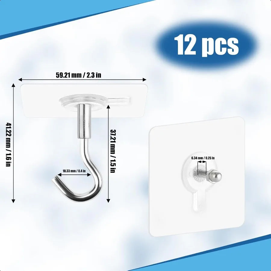 12 Pcs Adhesive Ceiling Hooks No Drilling Ceiling Hooks Outdoor Adhesive Hooks for Hanging Small Plants Wind Chimes Lanterns Ea