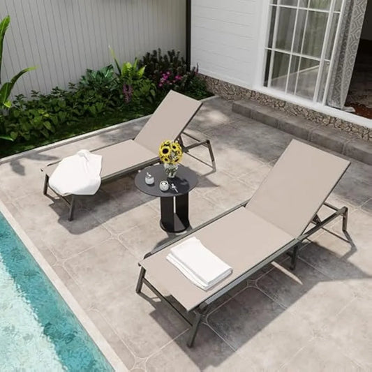 Chaise Lounge Chair Set of 2, Tanning Chairs with 5-Position Adjustable Backrest, Outdoor Chaise for Pool, Beach, Patio and Bac