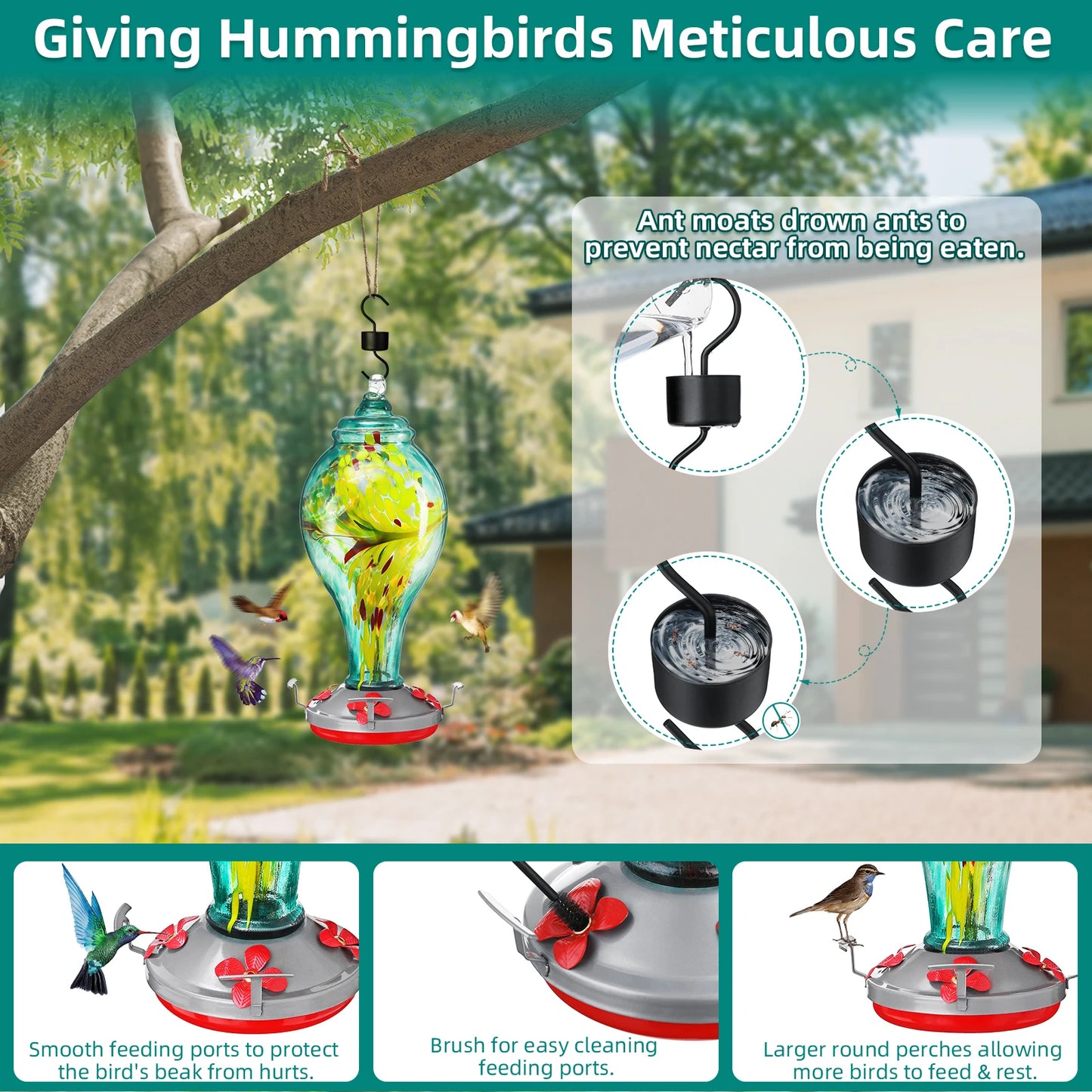 Hummingbird Water Feeder Bird Feeder Ant-Proof Hook Painted Glass Feeder