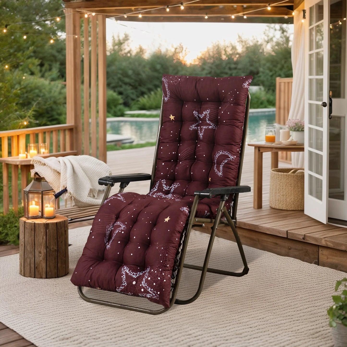53*155cm Patio Chaise Lounger Cushions Indoor/Outdoor Recliner Soft Back Cushion Rocking Chair Sofa Cushion with 6 Ties