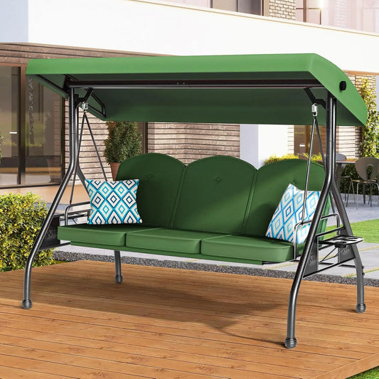 3 Seat Outdoor Porch Patio Swing 800lbs 2-in-1 Patio Swing Glider Chair with Adjustable Canopy & Removable Cushion Outdoor Adult