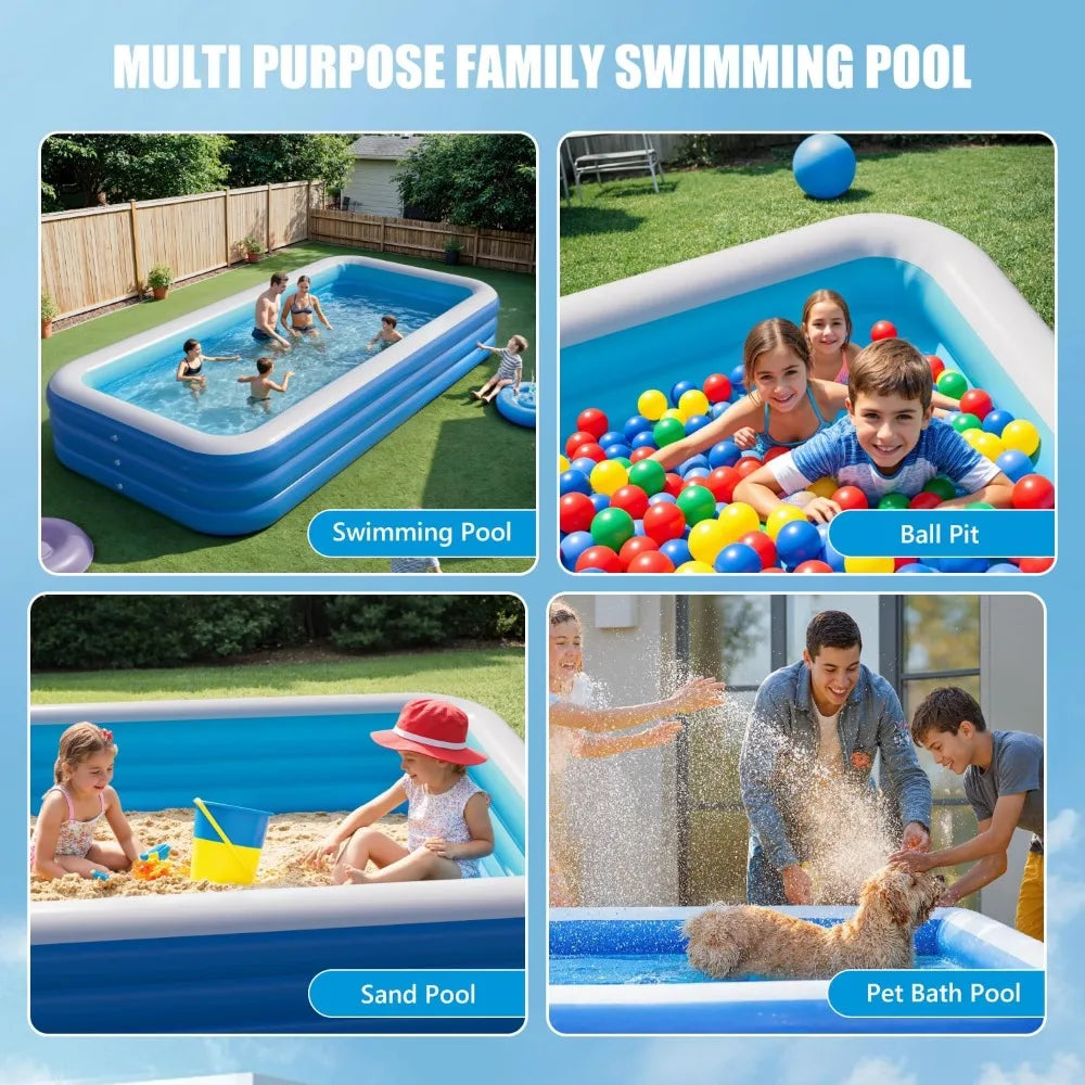 Inflatable Pool for Kids and Adults,Outdoor Hot Tubs,142" x 71" x 21" Blow Up Pools, Rectangular Family Swimming Pool