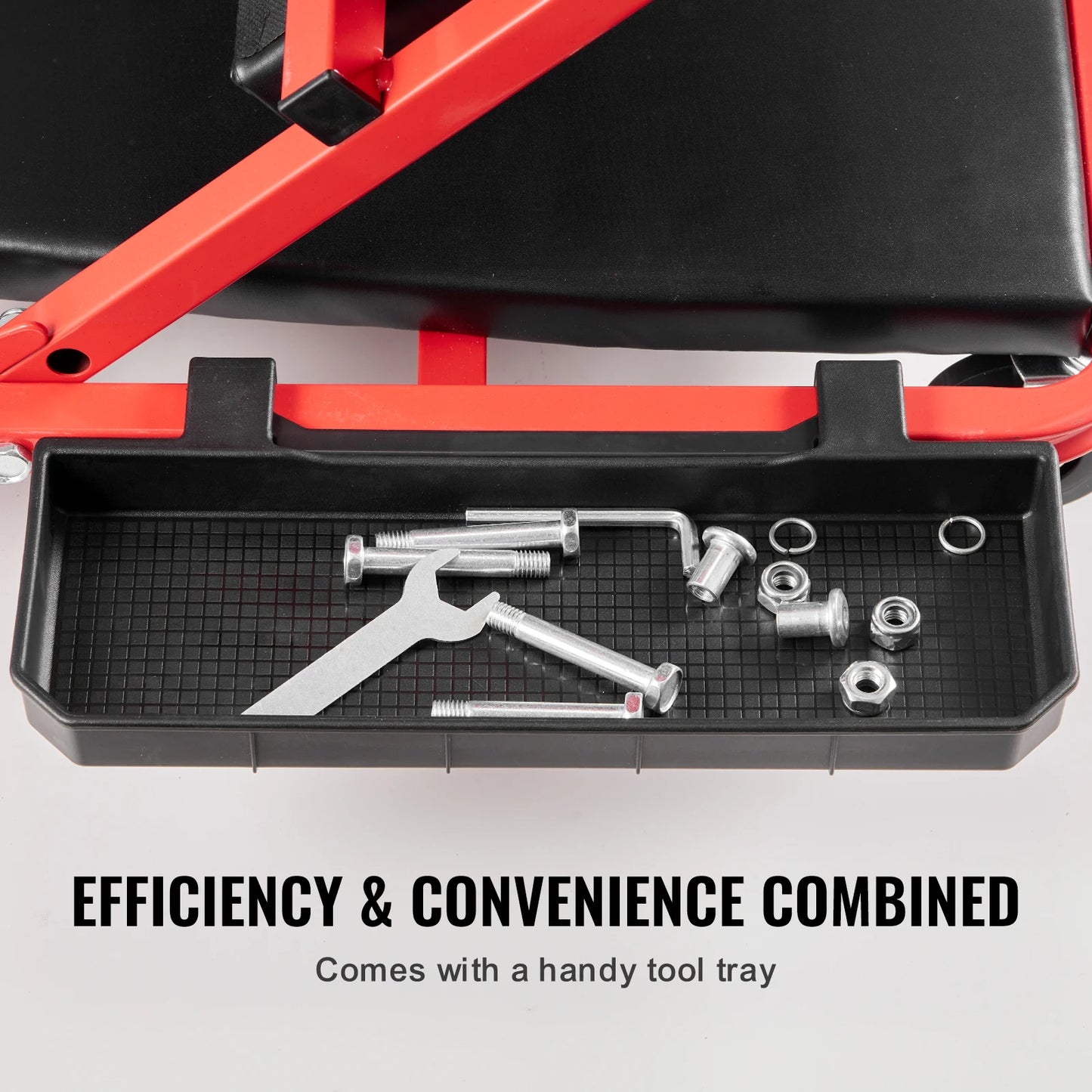 SucceBuy Foldable Z Garage Creeper Rolling Folding Mechanic Creeper Stool with 6 Wheels Tool Tray Padded Seat Garage Shop Home