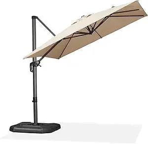 10 Feet Patio Umbrella Outdoor Cantilever Square Umbrella Aluminum Offset Umbrella with 360-degree Rotation for Garden Deck Poo