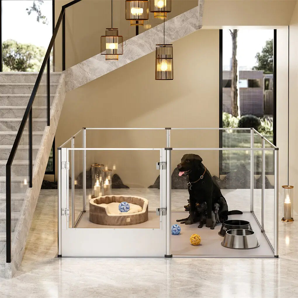 Unique Clear Acrylic Dog Whelping Pen Box Pet Playpen Rabbit Cage with Waterproof Floor Pad for Guinea Pigs,Hedgehogs,Hamsters