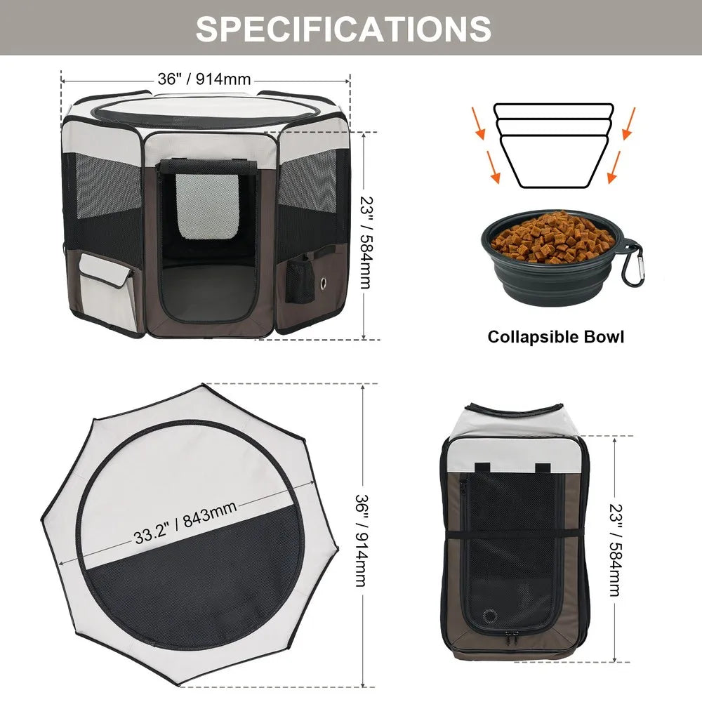 Foldable Pet Playpen 36 inch Portable Dog Playpen Crate Kennel for Cat