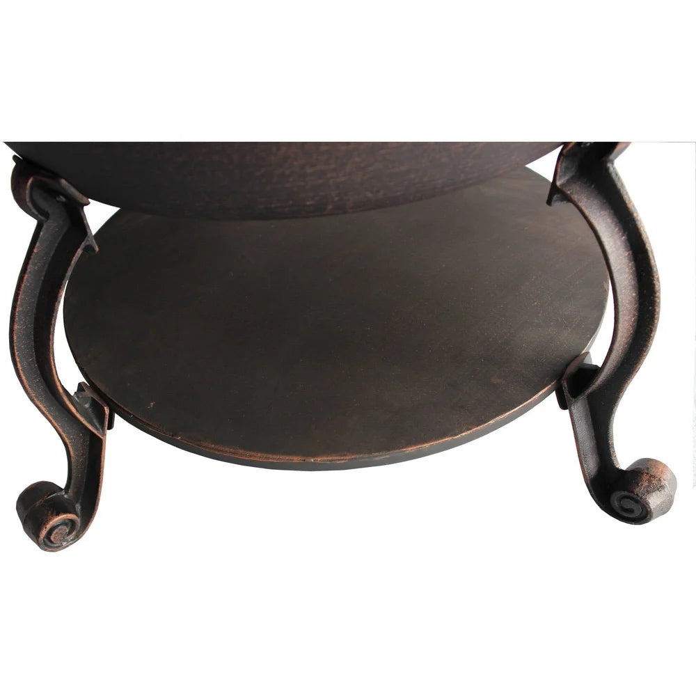 Wood Burning Cast Iron Chiminea Outdoor Fireplace with Mesh Cover 360 Degree Fire View includes Poker and Protective Cover