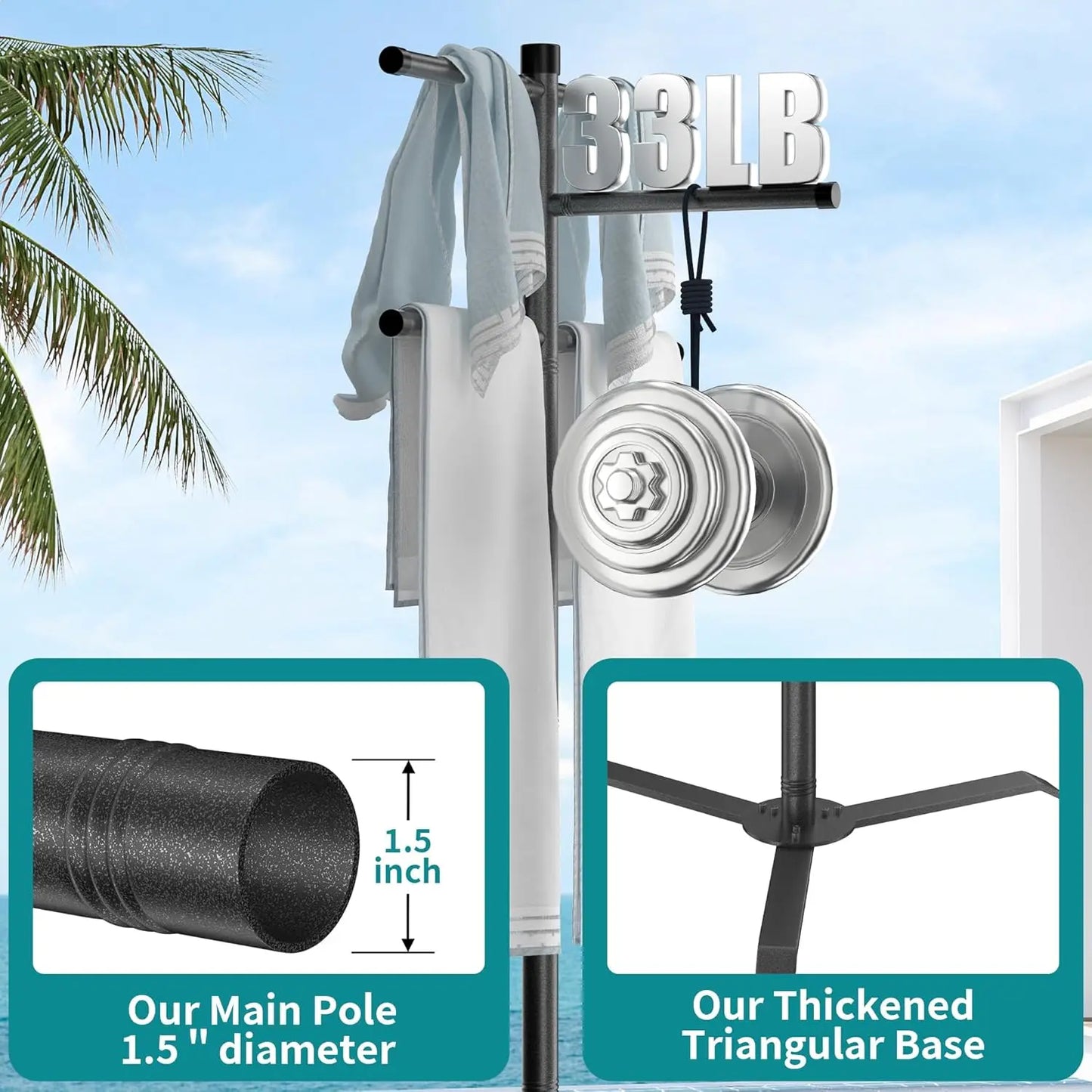 Pool Towel Rack Outdoor Heavy Duty Outdoor Towel Rack 61 Inch Free Standing Rack for Pool Hot Tub Drying Towels Swimsuits Life J