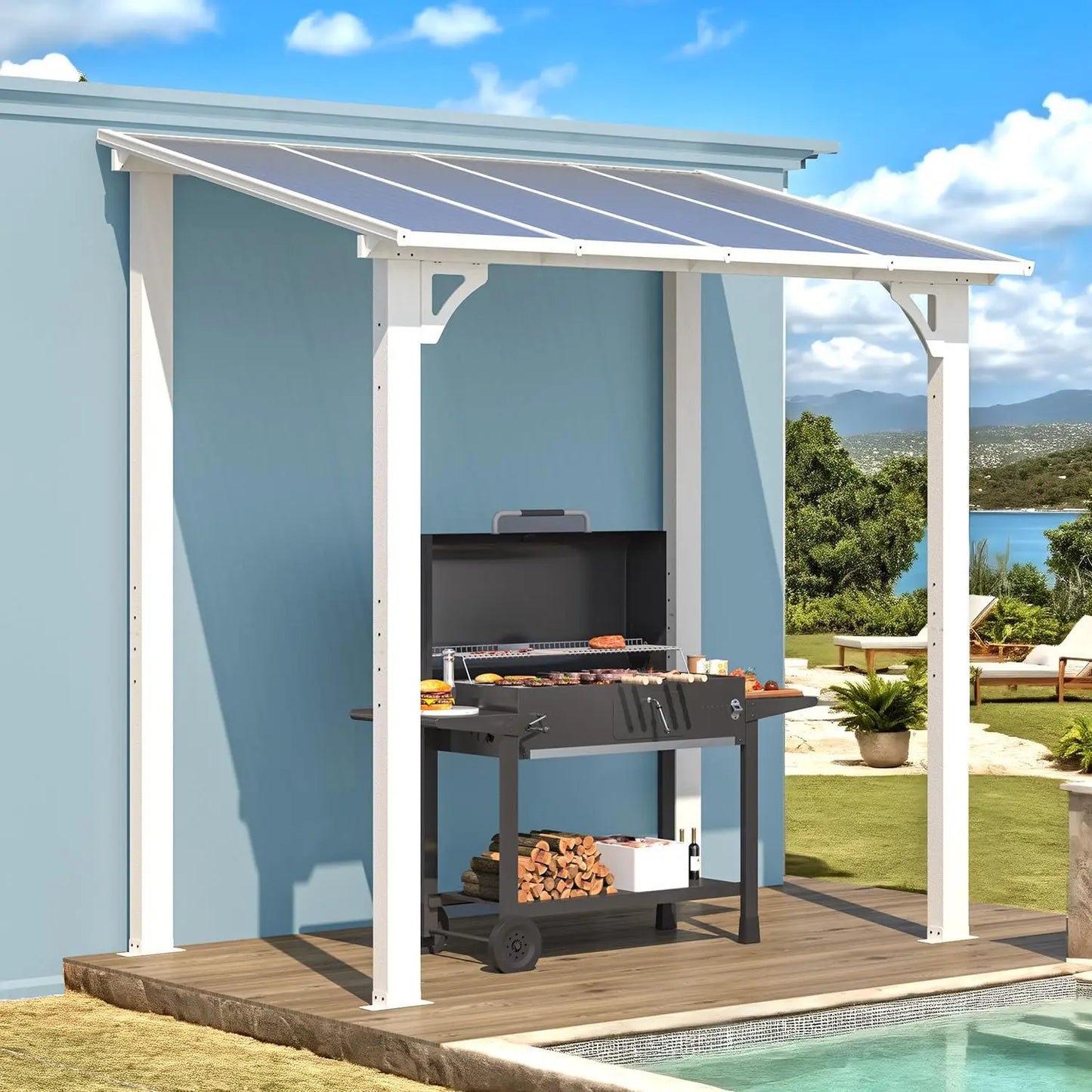 Pergolas and Gazebos on Clearance,Large Wall Mounted Pergola, Outdoor Patio Lean to Gazebo Metal Awnings for Decks,Patio, Porch
