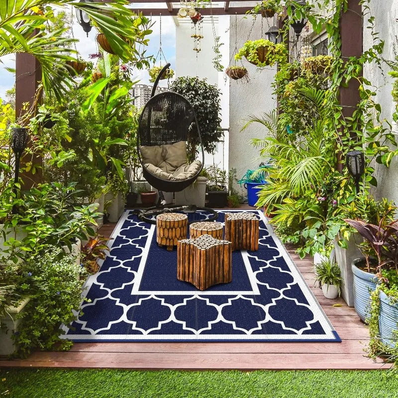 6' X 9' Outdoor Rug Waterproof For Patio Decor, Foldable Reversible Plastic Straw Area Rugs Mat For Camper, Outside Carpe