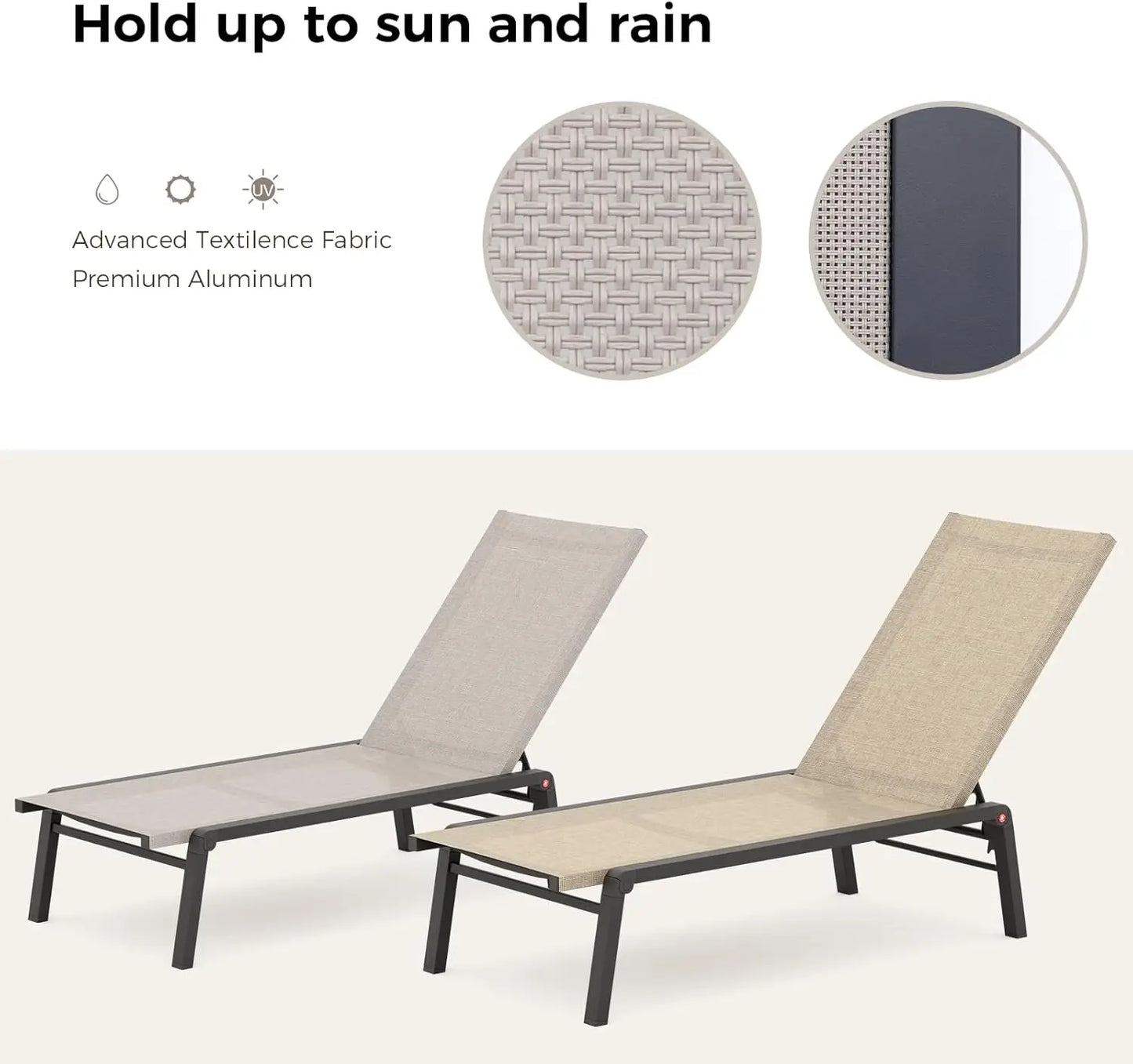 Patio Chaise Lounge Set of 2 with 4 Adjustable Backrest, Foldable Aluminum Chaise Lounge Chair Recliner, Sun Tanning Beige