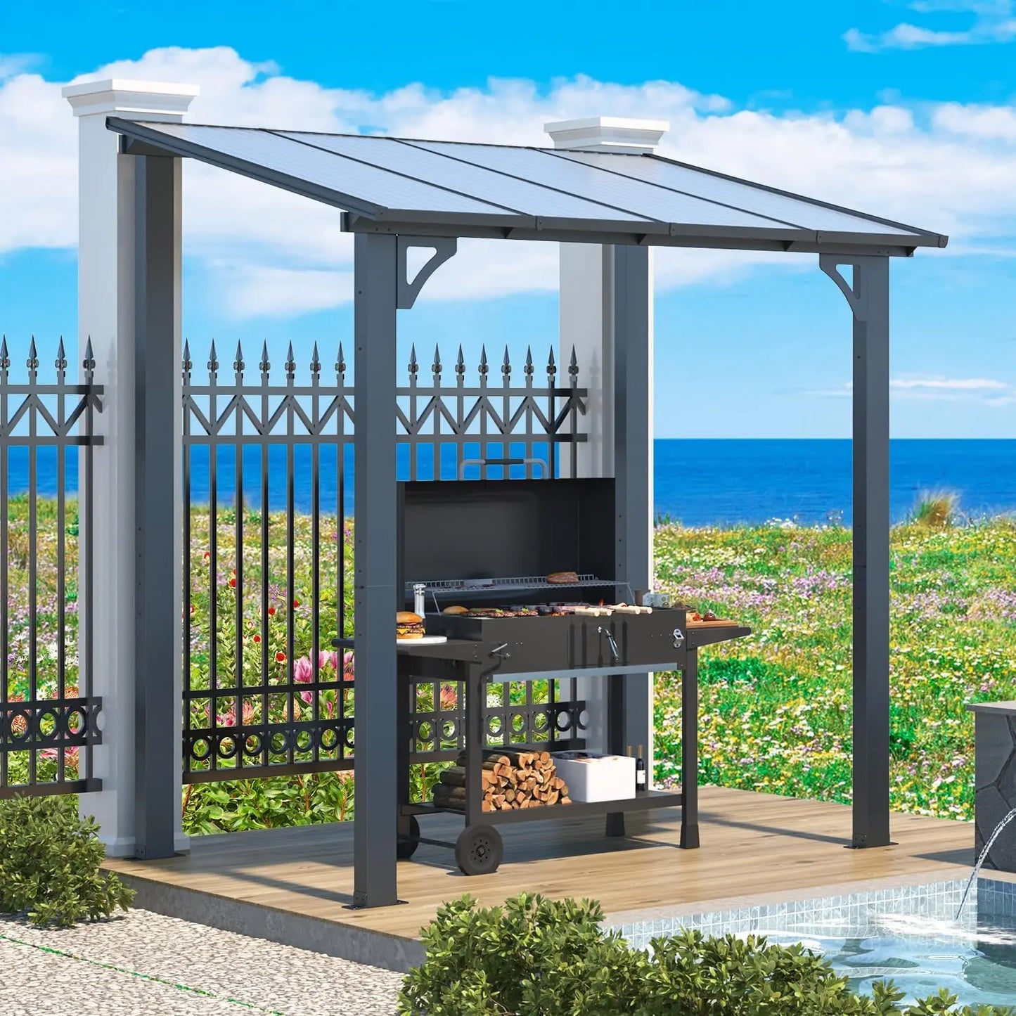 Pergolas and Gazebos on Clearance,Large Wall Mounted Pergola, Outdoor Patio Lean to Gazebo Metal Awnings for Decks,Patio, Porch