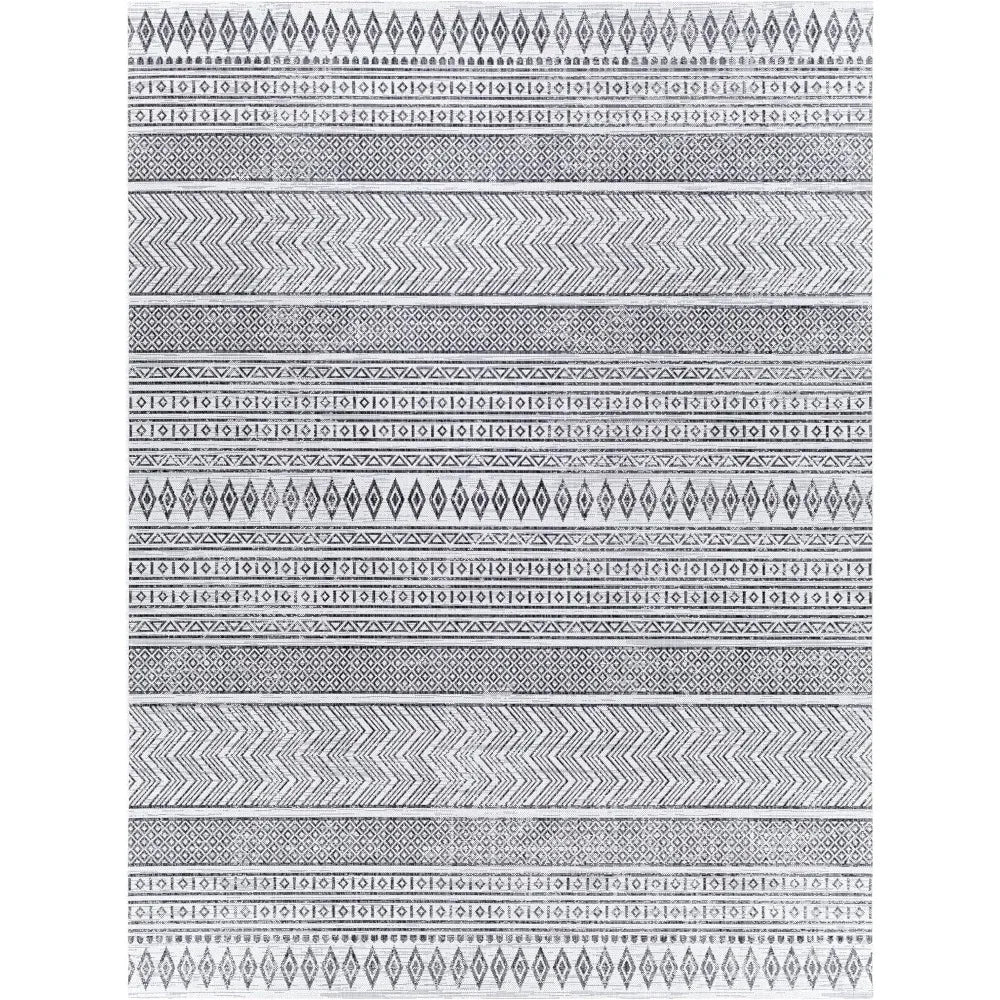 Outdoor Rugs, 8x10 Antibes Global Indoor/Outdoor Black Area Rug, Non Shedding Black White Carpet for Patio, Outdoor Carpet