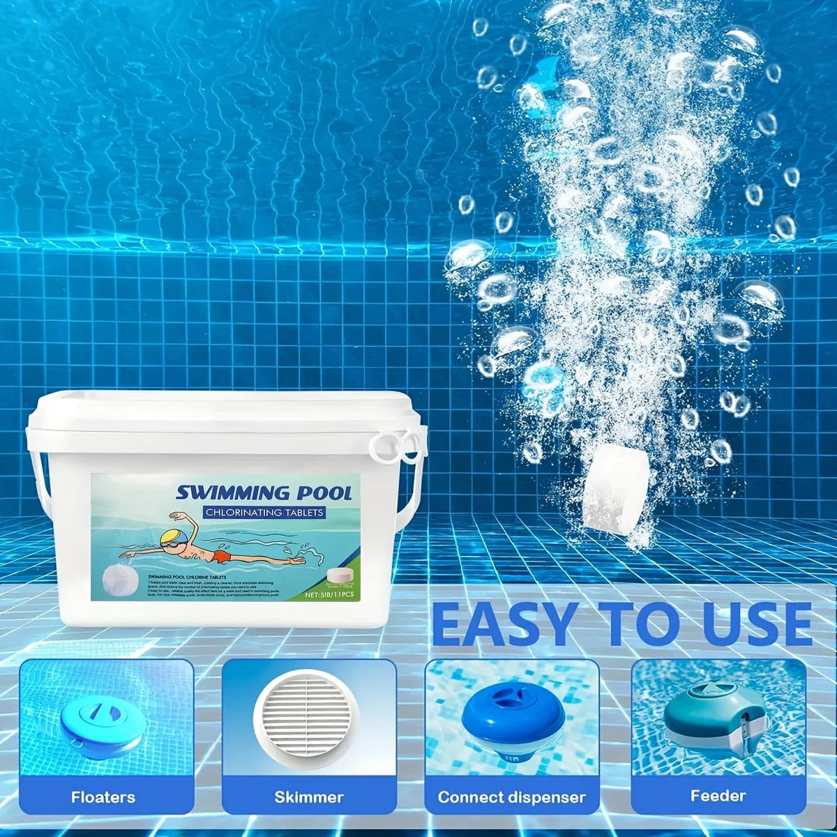 3 Inch 40Lbs Pool Chlorine Tablets - Stabilized Chlorine Tablets for Hot Tubs,Swimming Pools and Spas - Slow Dissolving - Indivi