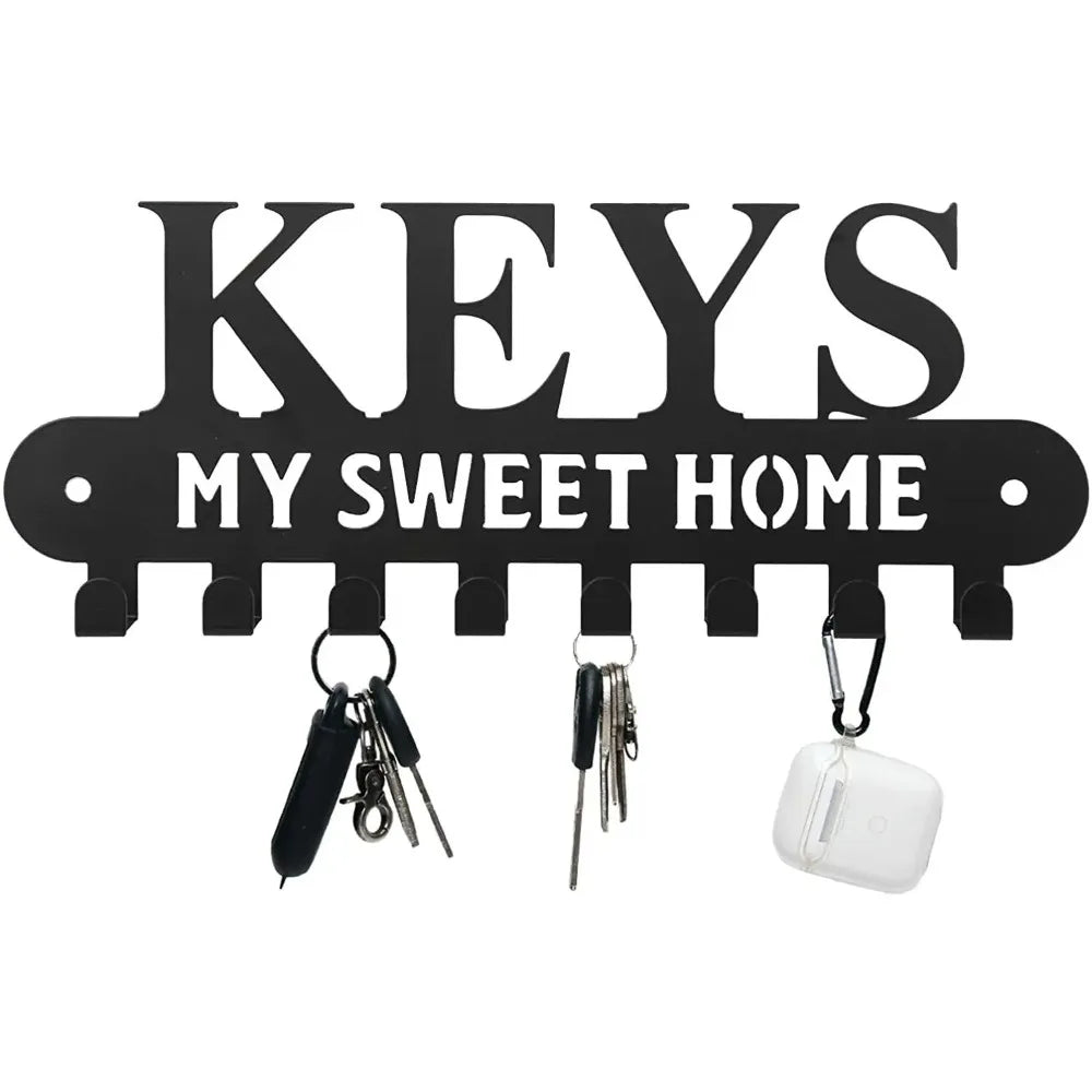 Sweet Home Decorative Wall | Black Metal Key Holder | Wall Mounted Coat & Storage Rack Hanging