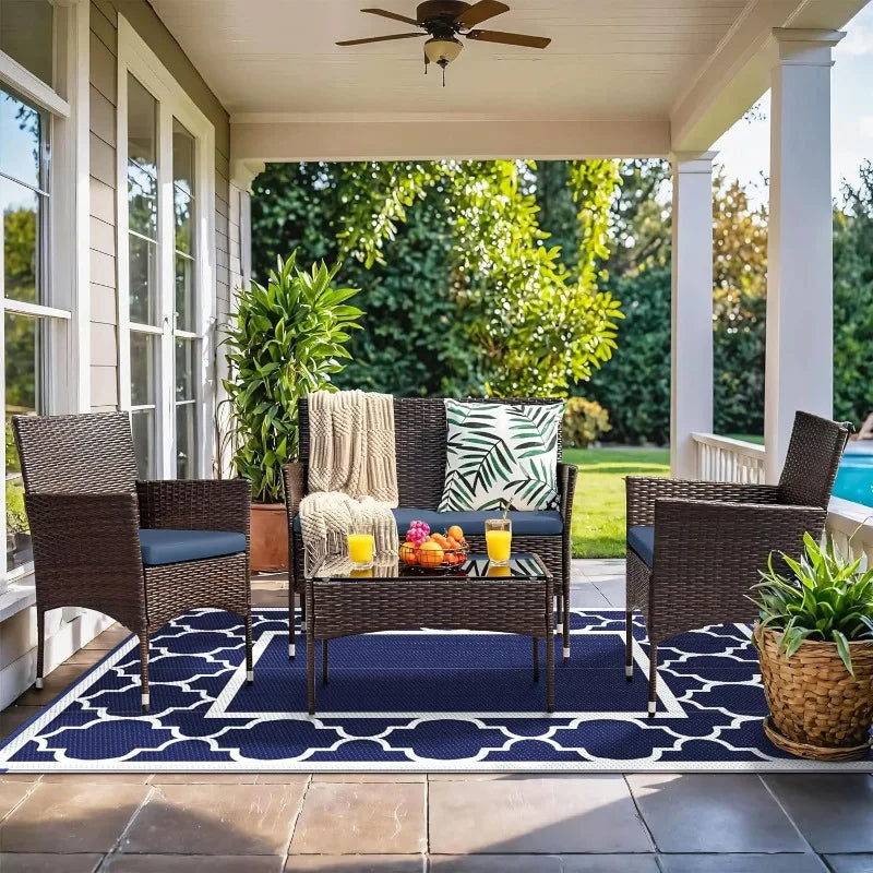 6' X 9' Outdoor Rug Waterproof For Patio Decor, Foldable Reversible Plastic Straw Area Rugs Mat For Camper, Outside Carpe