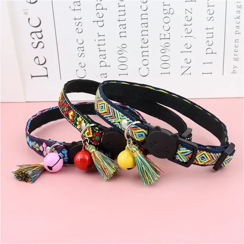 dog jacquard and collar Adjustable cat tassels for bells collars cat pattern plaid collar colorful and pet with embellished
