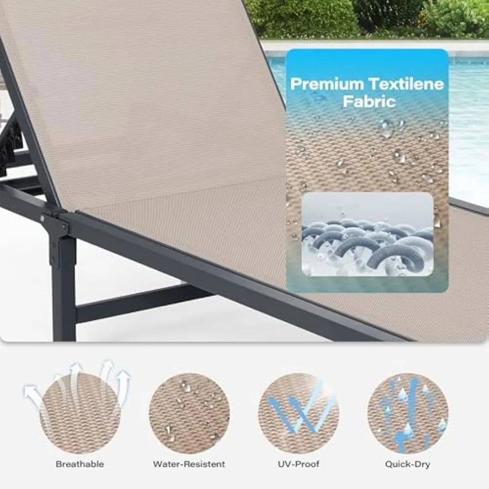 Chaise Lounge Chair Set of 2, Tanning Chairs with 5-Position Adjustable Backrest, Outdoor Chaise for Pool, Beach, Patio and Bac