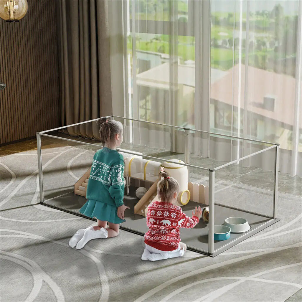 Unique Clear Acrylic Dog Whelping Pen Box Pet Playpen Rabbit Cage with Waterproof Floor Pad for Guinea Pigs,Hedgehogs,Hamsters