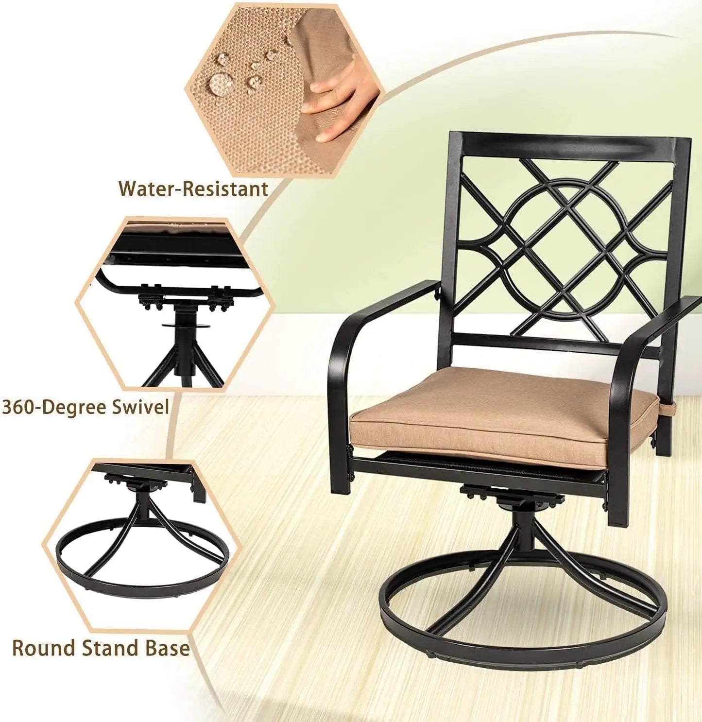 5-Piece Metal Outdoor Patio Furniture Outdoor Dining Set with Brown Umbrella, 4 Metal Swivel Chairs and Square Dining Table