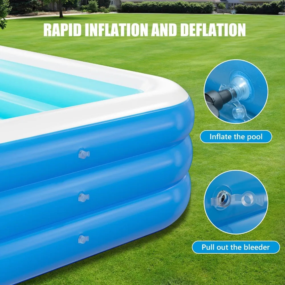 Inflatable Pool for Kids and Adults,Outdoor Hot Tubs,142" x 71" x 21" Blow Up Pools, Rectangular Family Swimming Pool