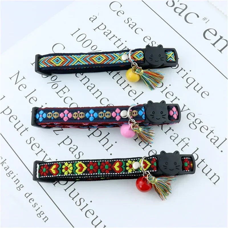 dog jacquard and collar Adjustable cat tassels for bells collars cat pattern plaid collar colorful and pet with embellished