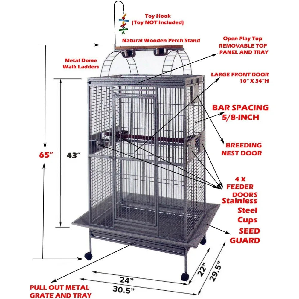 Large Elegant Wrought Iron Play Top Bird Parrot Cage for Small Quaker Amazon Parrot Cockatiel Sun Green Cheek Conure Dove Cockat