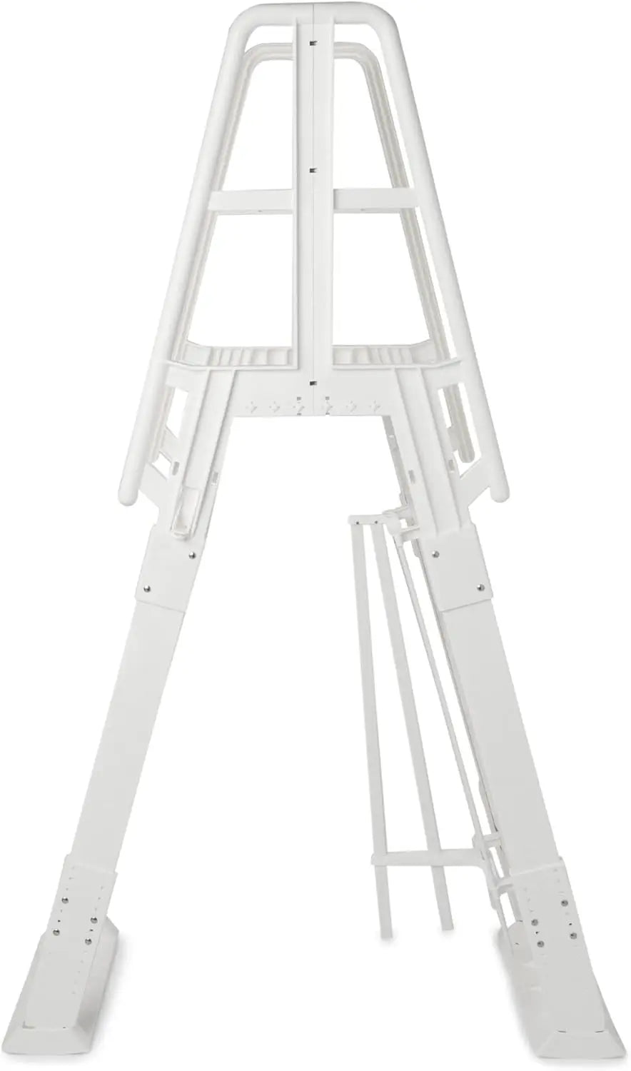 SLA A-Frame 48 to 56 Inch Adjustable Above Ground Swimming Pool Ladder Entry System with Slide Lock Barrier and Handrails, White