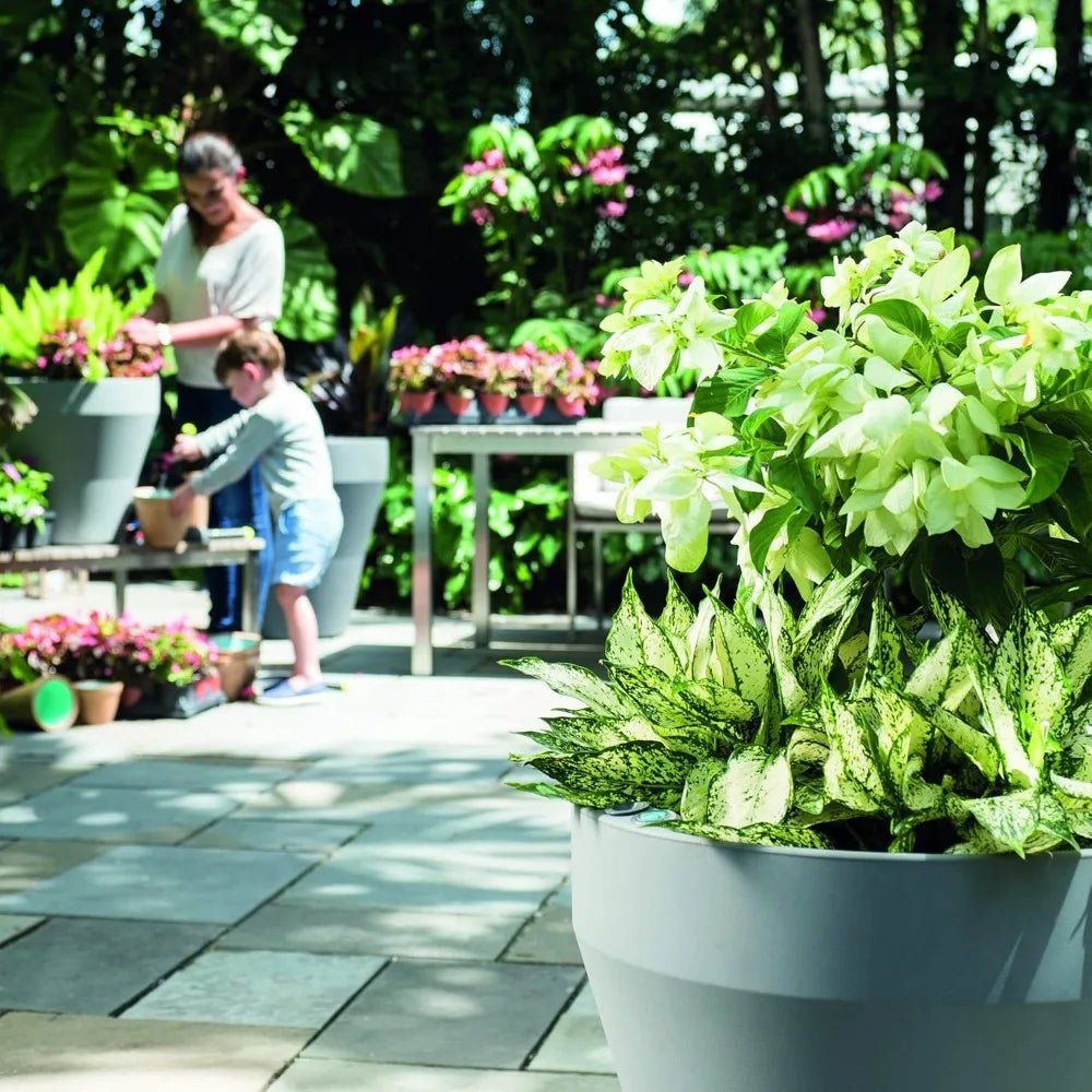 Crescent Garden Rim TruDrop Planter, Self-Watering Plant Pot, 18-Inch (Caviar Black)