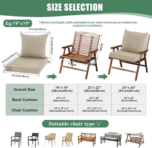 Outdoor Chair Cushions Set of 4, Waterproof Backrest and Deep Seat Cushion Set for Patio Furniture, Outdoor Sofa Replacement