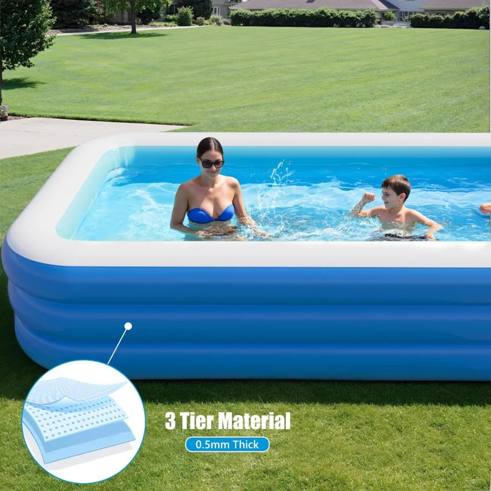 Inflatable Pool for Kids and Adults,Outdoor Hot Tubs,142" x 71" x 21" Blow Up Pools, Rectangular Family Swimming Pool