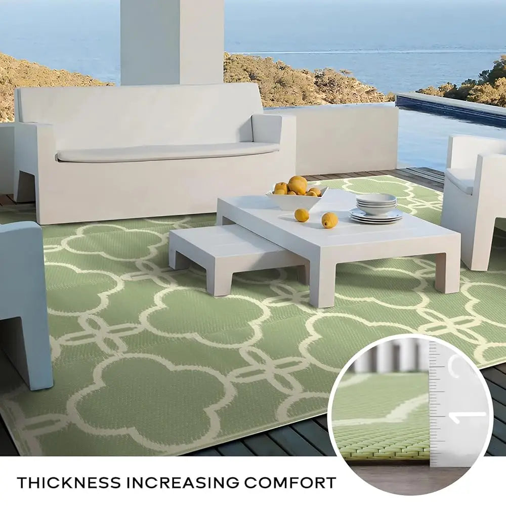 Ashler Sage Green Outdoor Plastic Straw Rug Waterproof For Patio, Reversible Camping Mats, 9X12 Large Outdoor Area Rugs With