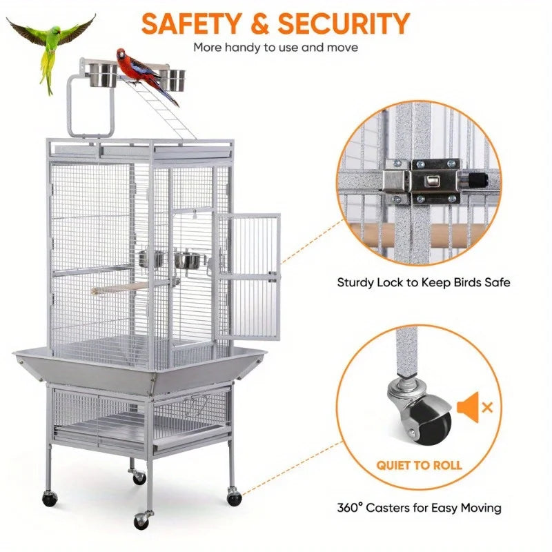 61 "Big bird cage game top parrot cage cockatoo rolling station white