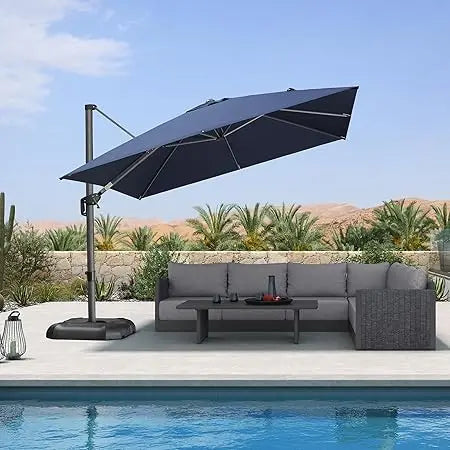 10 Feet Patio Umbrella Outdoor Cantilever Square Umbrella Aluminum Offset Umbrella with 360-degree Rotation for Garden Deck Poo