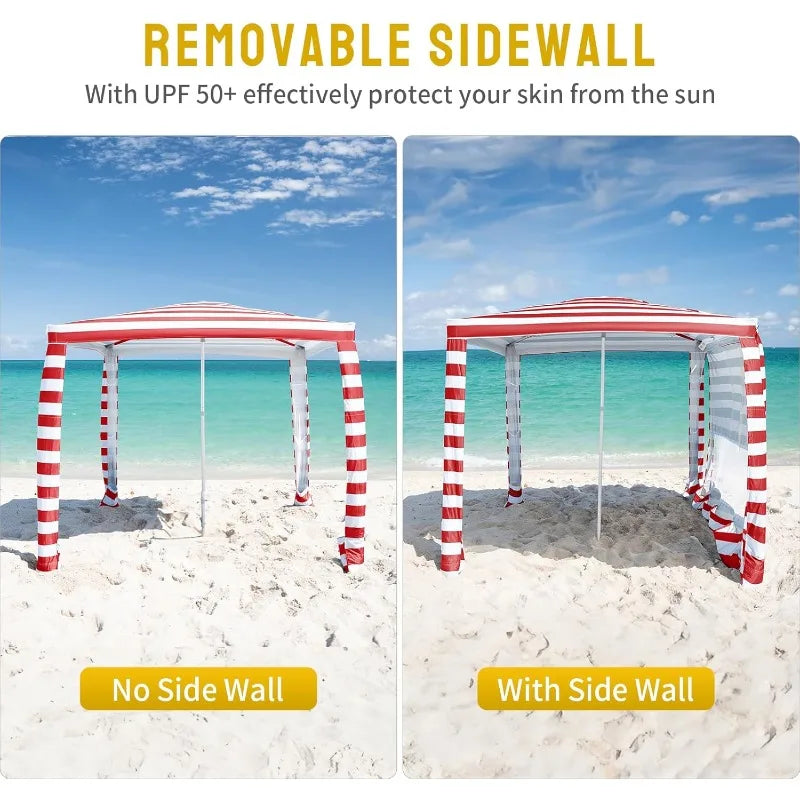 CROWN SHADES Beach Cabana 6.5 x 6.5, Cool Cabana Beach Tent Easy Pop Up - UPF50+ Protection with Sidewall and More Pockets, Red