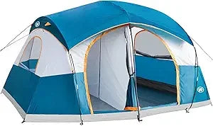 UNP Camping Tent 8/9 Person, Family Camping Tent, 5 Large Ventilation Mesh Windows, 14'x14'x78 inches Tall with Dividers Curtain
