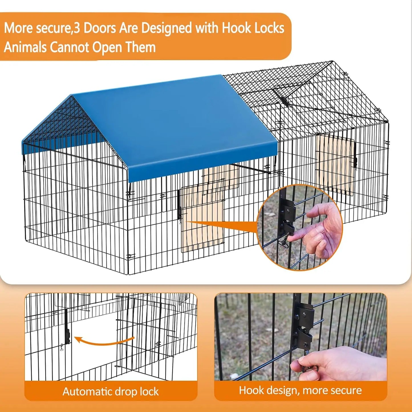 Metal Chicken Coop 86"×40"×39" Chicken Runs for Yard with Cover Playpen Enclosure Pen Kennel Duck CoopCage