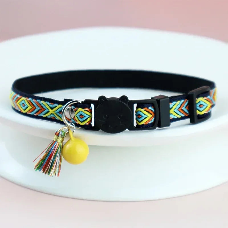 dog jacquard and collar Adjustable cat tassels for bells collars cat pattern plaid collar colorful and pet with embellished