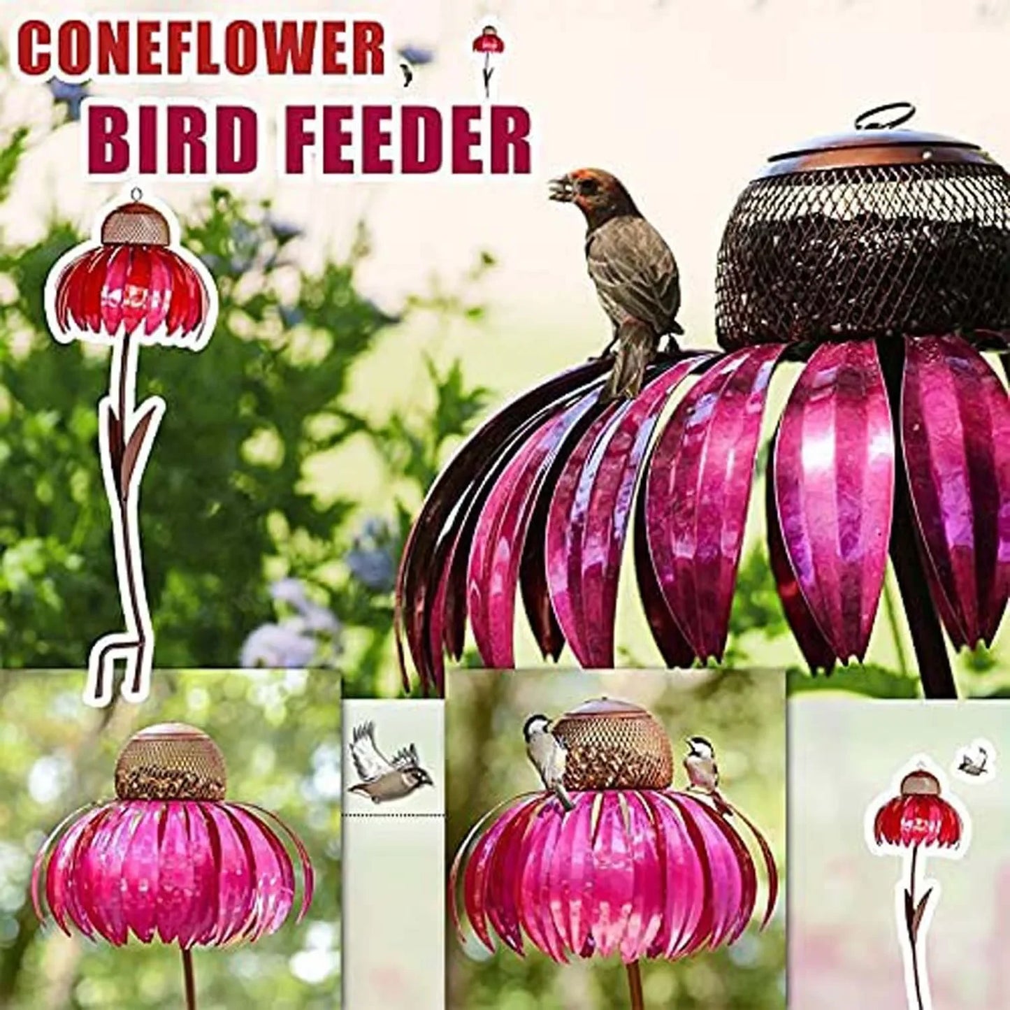 Metal Flower Hanging Bird Feeder Garden Decoration Humming Bird Feeder Pet Food Dispenser Pet Accessories Corridor Balcony Decor