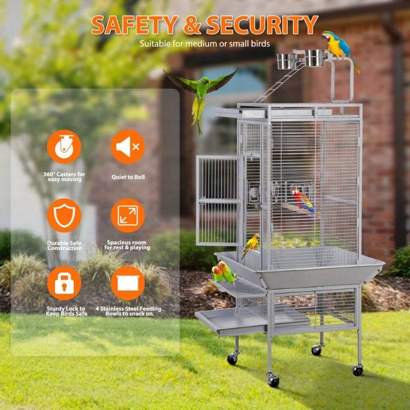 61 "Big bird cage game top parrot cage cockatoo rolling station white